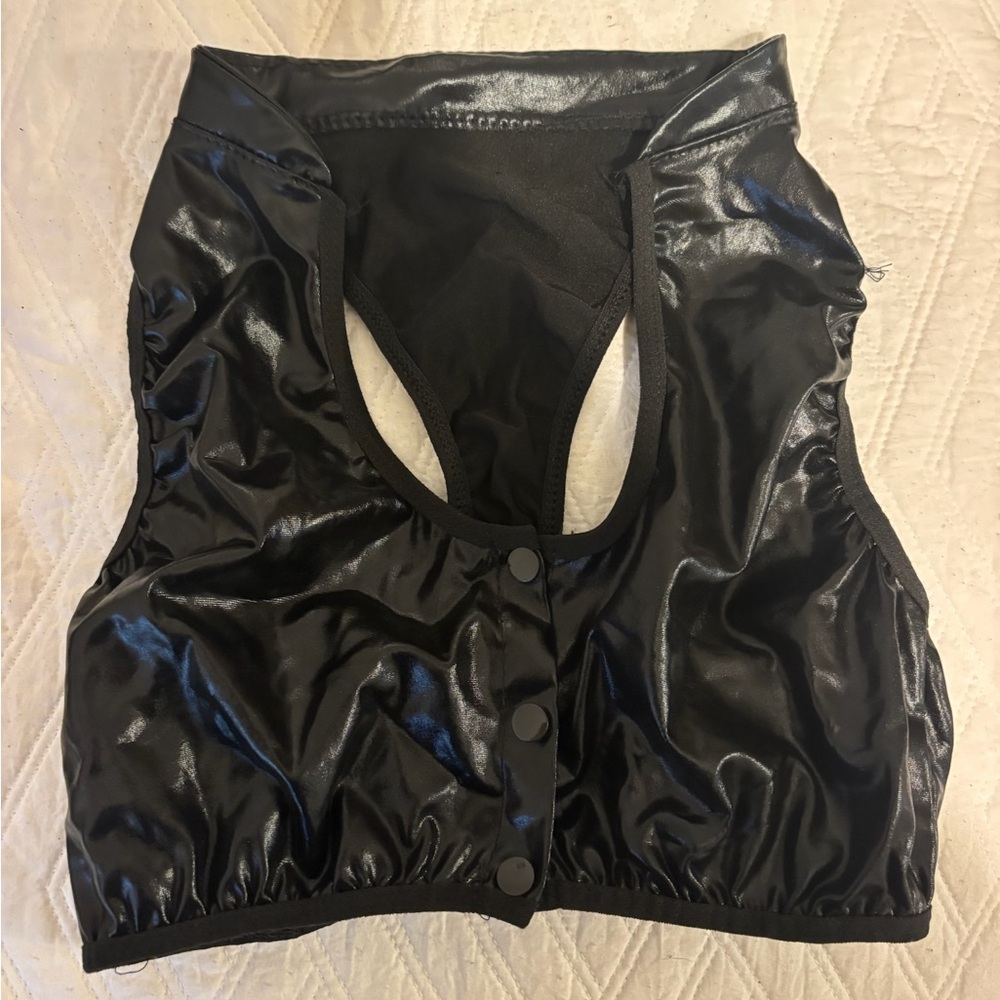 Leather top y2k Zara Black Shiny Button-Front Crop Top